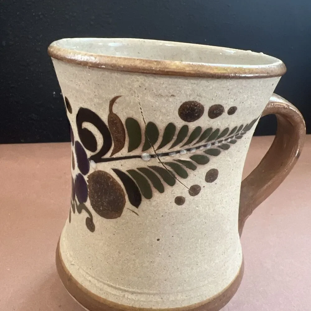 Handmade Pottery Coffee Mug With Floral And Butterfly Glaze Artwork